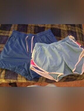 Athletic Works Blue and Light Blue Women's Athletic Shorts Set with Pink Accent